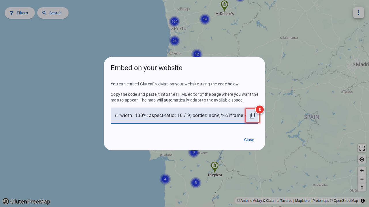Screenshot of the embed dialog, highlighting the copy button.