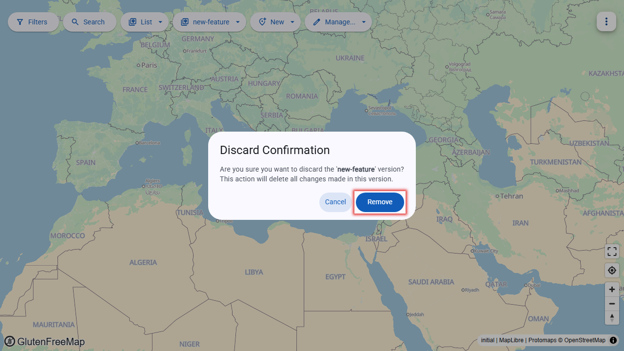 Screenshot of the version deletion dialog.